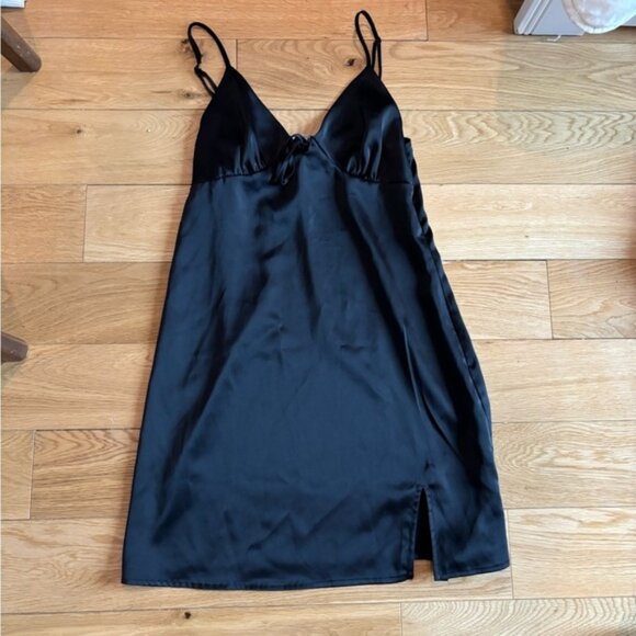Perfect Black Mini Satin Dress - Picture 1 of 4